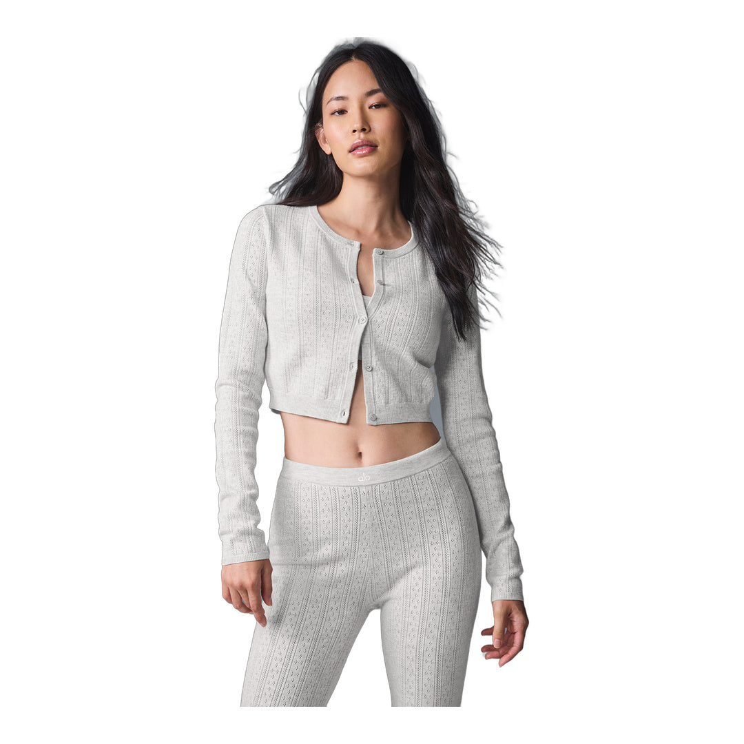 alo Pointelle Sweater Be Mine Cardigan - Light Grey Heather by Alo Yoga