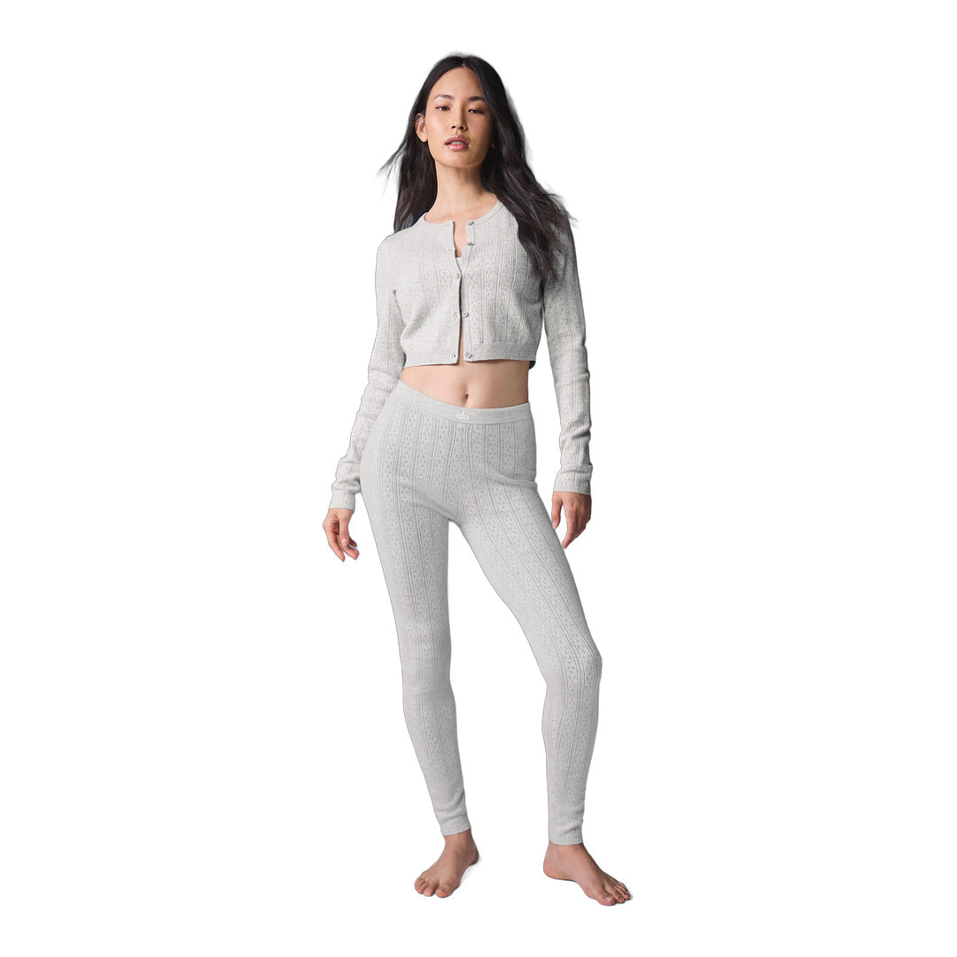 alo Pointelle Sweater Be Mine Cardigan - Light Grey Heather by Alo Yoga