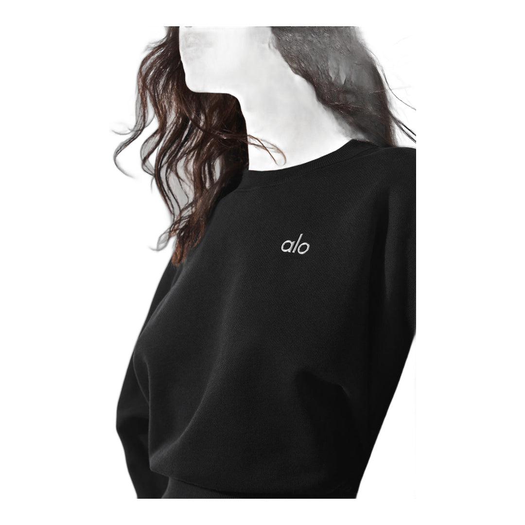 alo Cropped Accolade Crewneck - Black by Alo Yoga