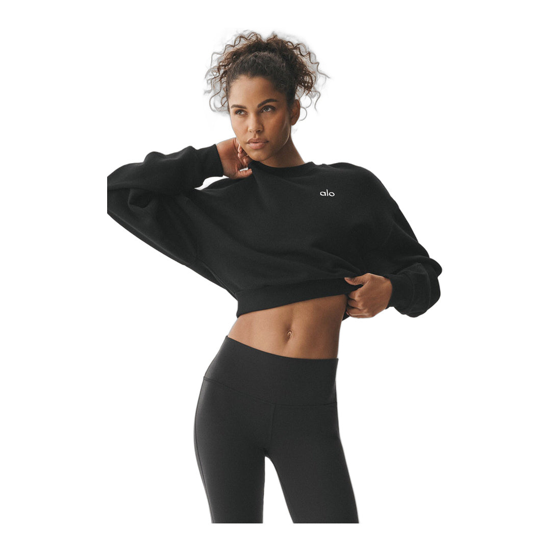 alo Cropped Accolade Crewneck - Black by Alo Yoga