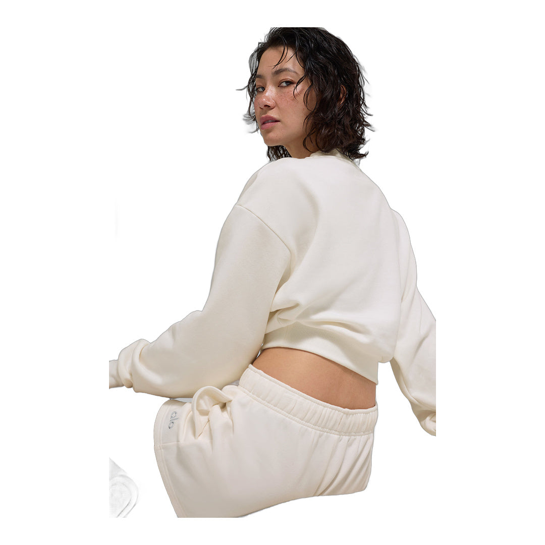 alo Cropped Accolade Crewneck - Ivory by Alo Yoga