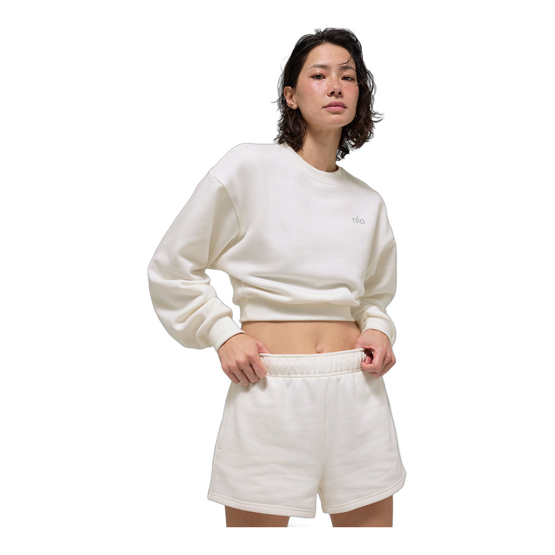 alo Cropped Accolade Crewneck - Ivory by Alo Yoga