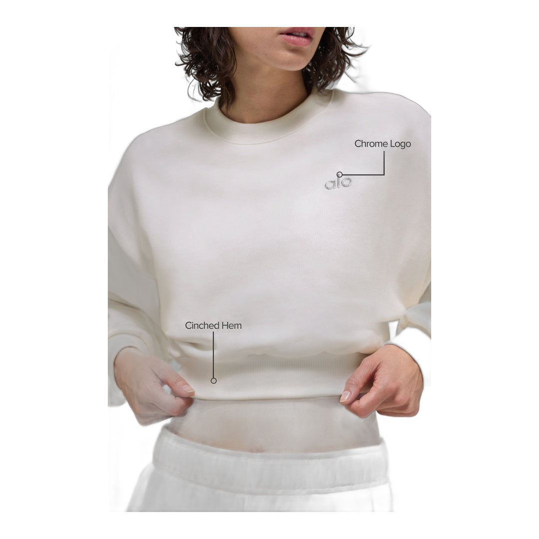 alo Cropped Accolade Crewneck - Ivory by Alo Yoga