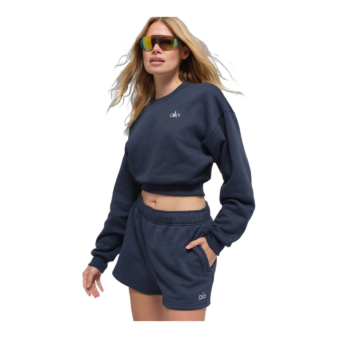 alo Cropped Accolade Crewneck - Navy by Alo Yoga