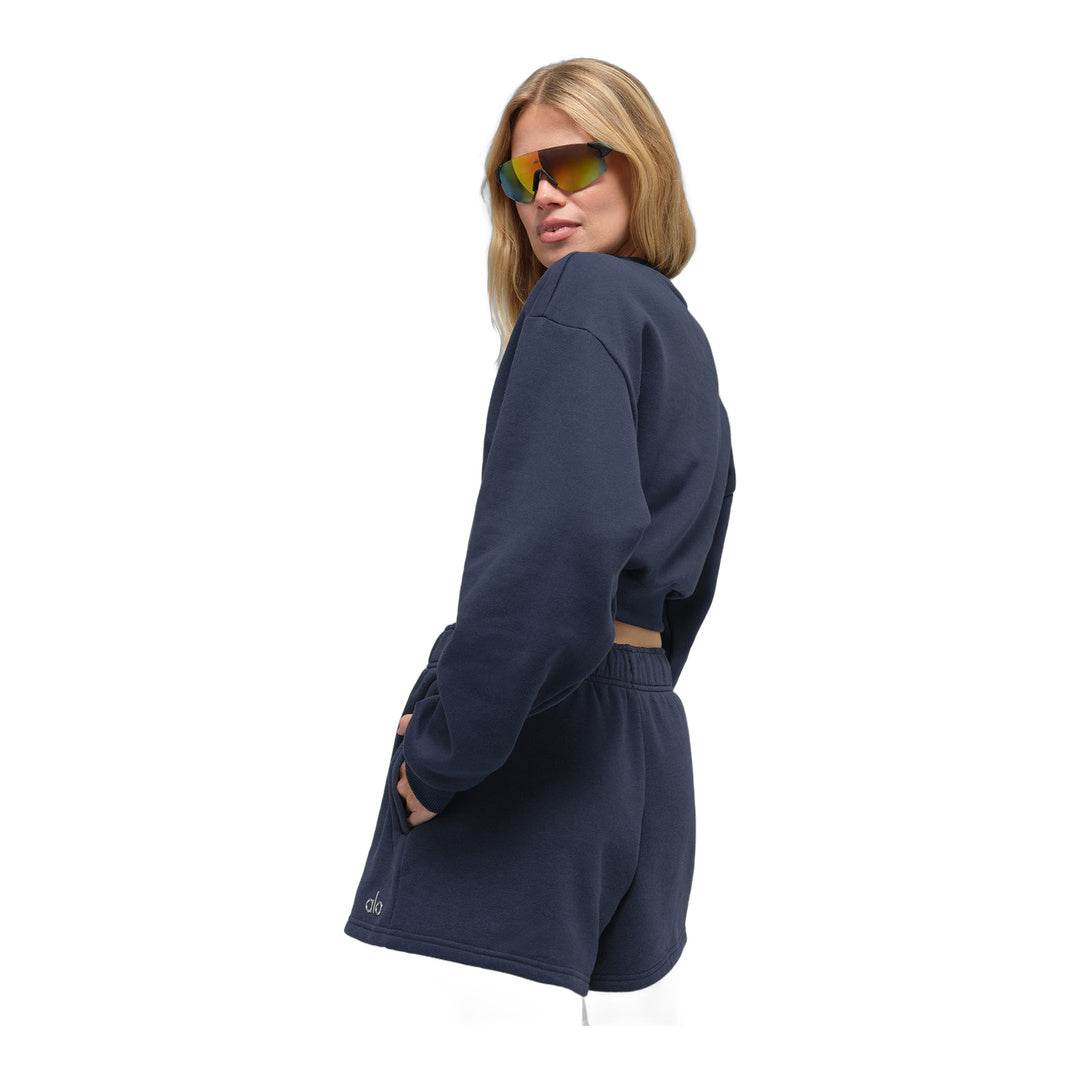 alo Cropped Accolade Crewneck - Navy by Alo Yoga