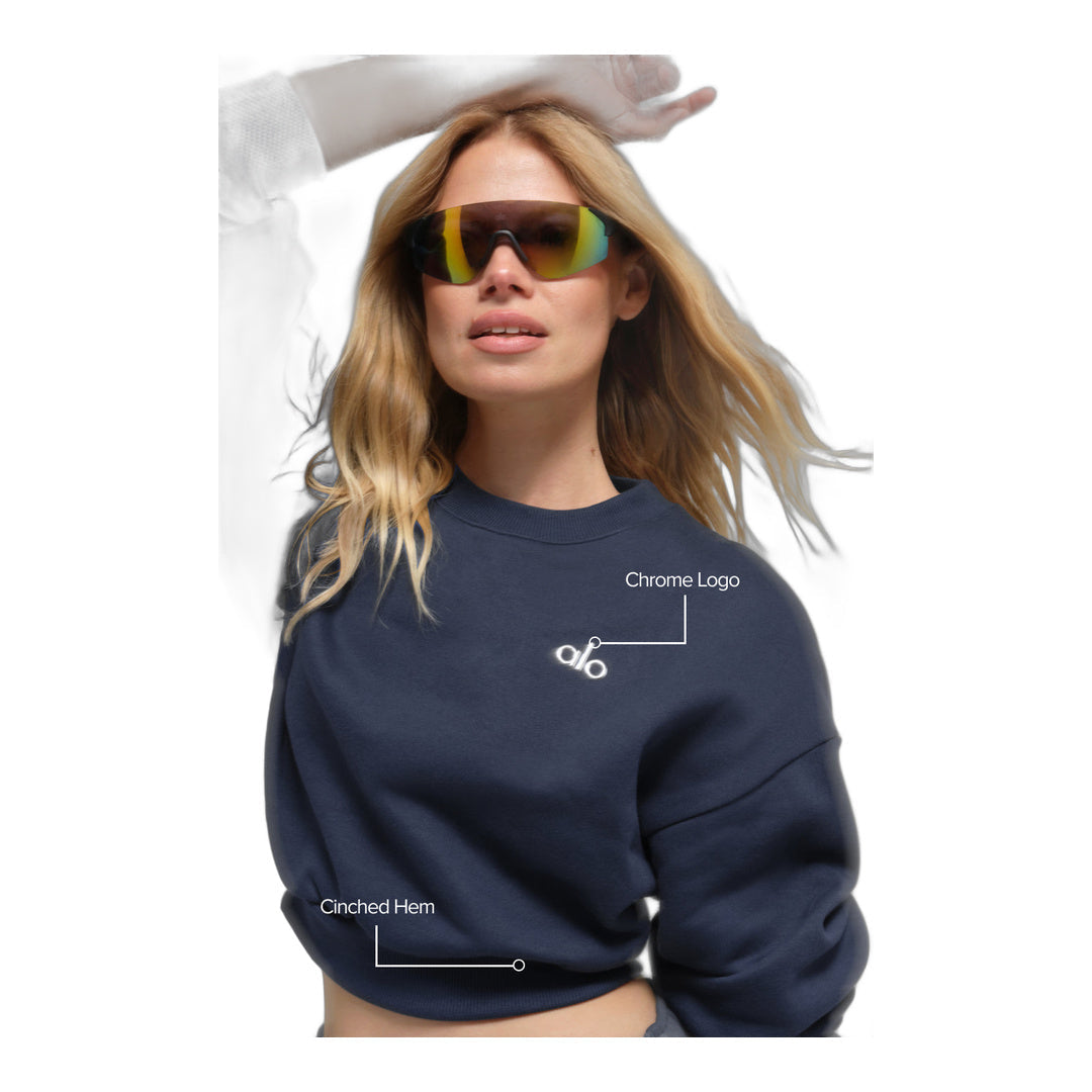alo Cropped Accolade Crewneck - Navy by Alo Yoga