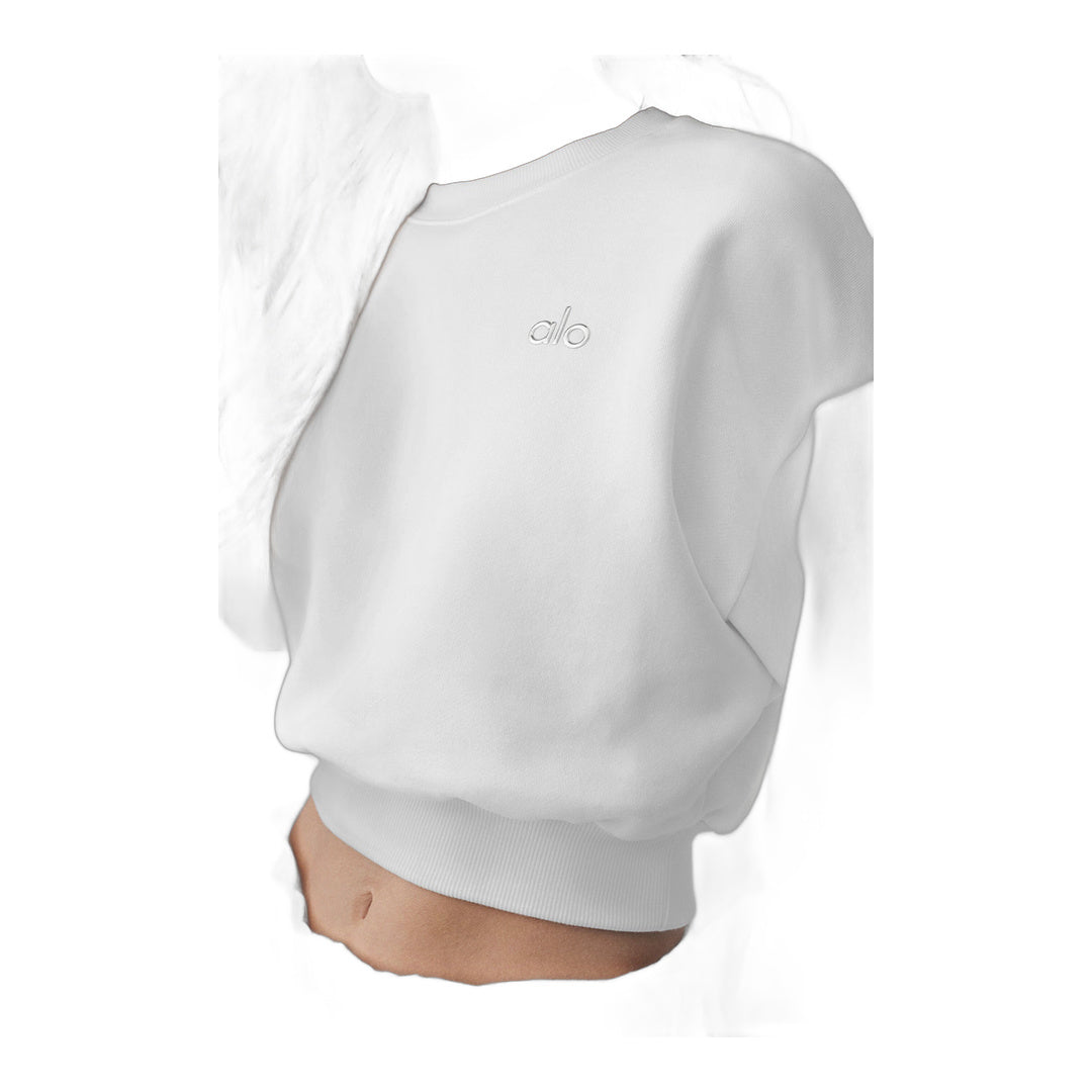 alo Cropped Accolade Crewneck - White by Alo Yoga