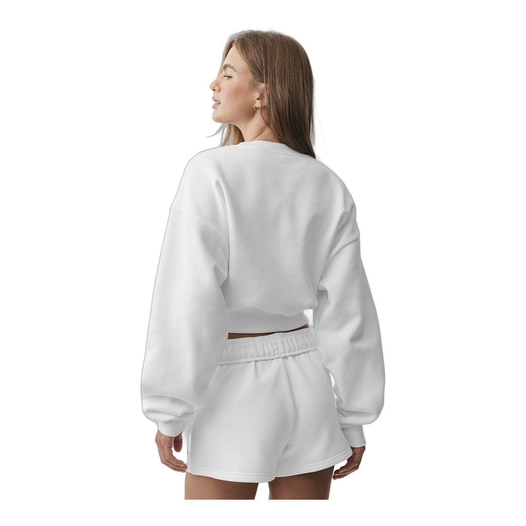 alo Cropped Accolade Crewneck - White by Alo Yoga
