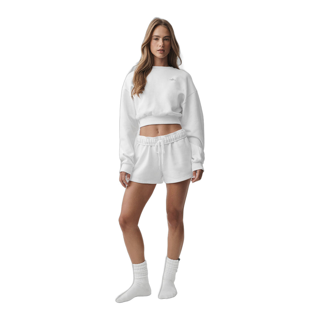 alo Cropped Accolade Crewneck - White by Alo Yoga