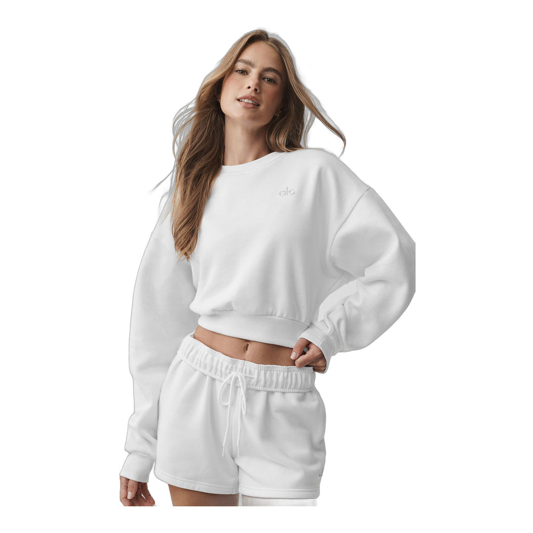 alo Cropped Accolade Crewneck - White by Alo Yoga