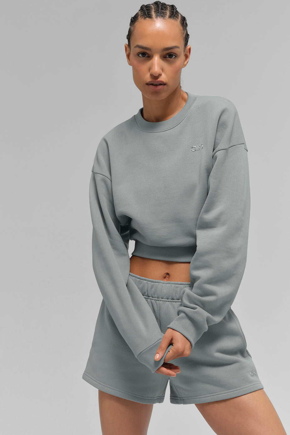 Cropped Accolade Crewneck - Lunar Grey (W3924RG)