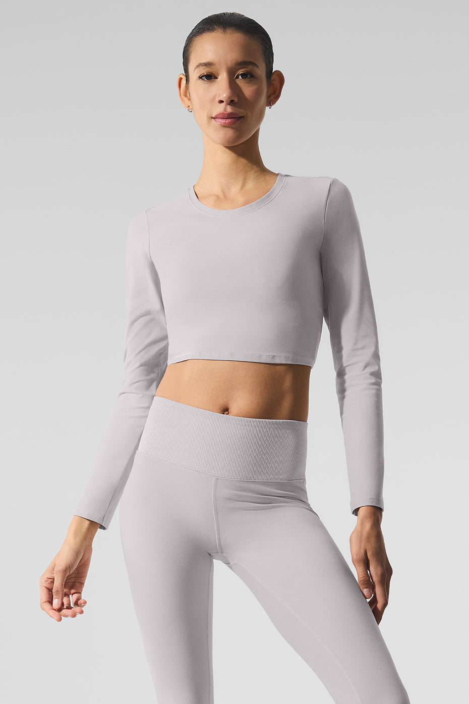 Washed Alosoft Crop Finesse Long Sleeve - Grey Sky Wash (W3601R)