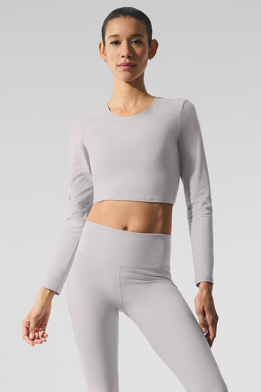 Washed Alosoft Crop Finesse Long Sleeve - Grey Sky Wash (W3601R)
