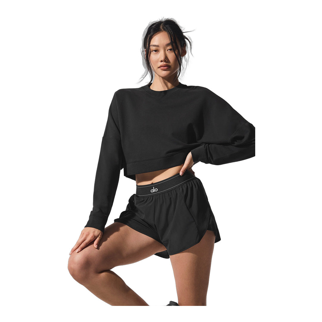 alo Cropped Sway Crew Neck Pullover - Black by Alo Yoga