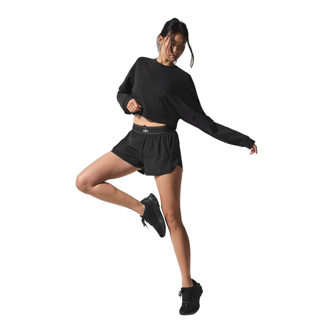 alo Cropped Sway Crew Neck Pullover - Black by Alo Yoga