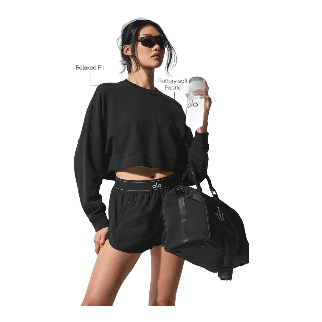 alo Cropped Sway Crew Neck Pullover - Black by Alo Yoga