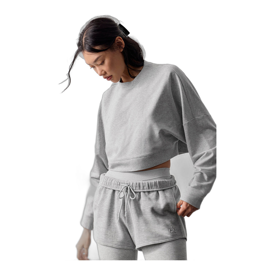 alo Cropped Sway Crew Neck Pullover - Athletic Heather Grey by Alo Yoga