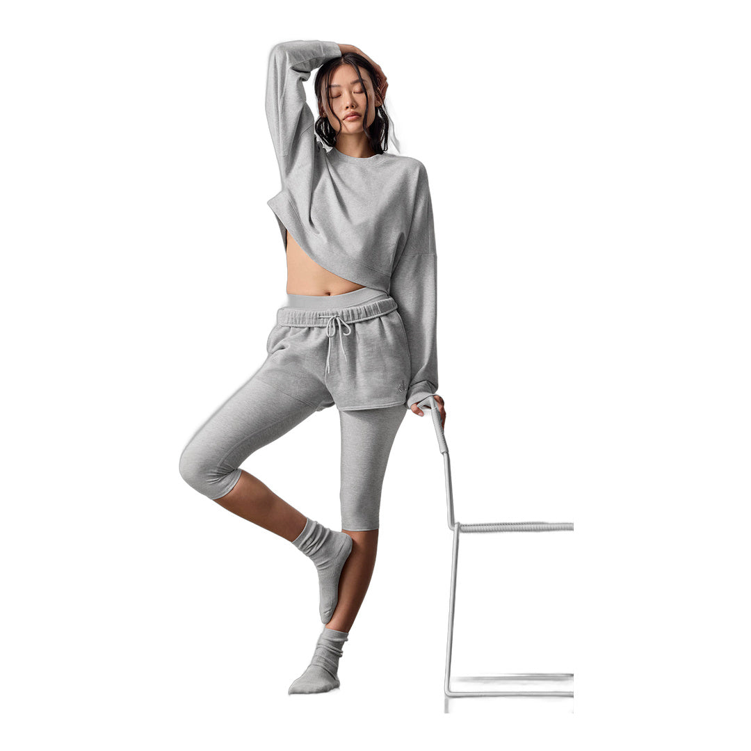 alo Cropped Sway Crew Neck Pullover - Athletic Heather Grey by Alo Yoga