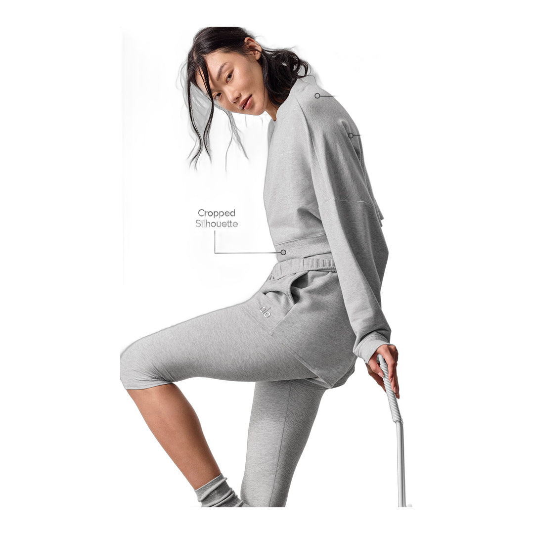 alo Cropped Sway Crew Neck Pullover - Athletic Heather Grey by Alo Yoga