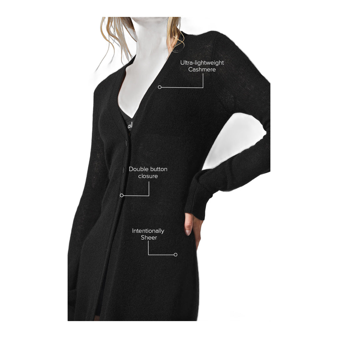 alo Sheer Cashmere Long Cardigan - Black by Alo Yoga