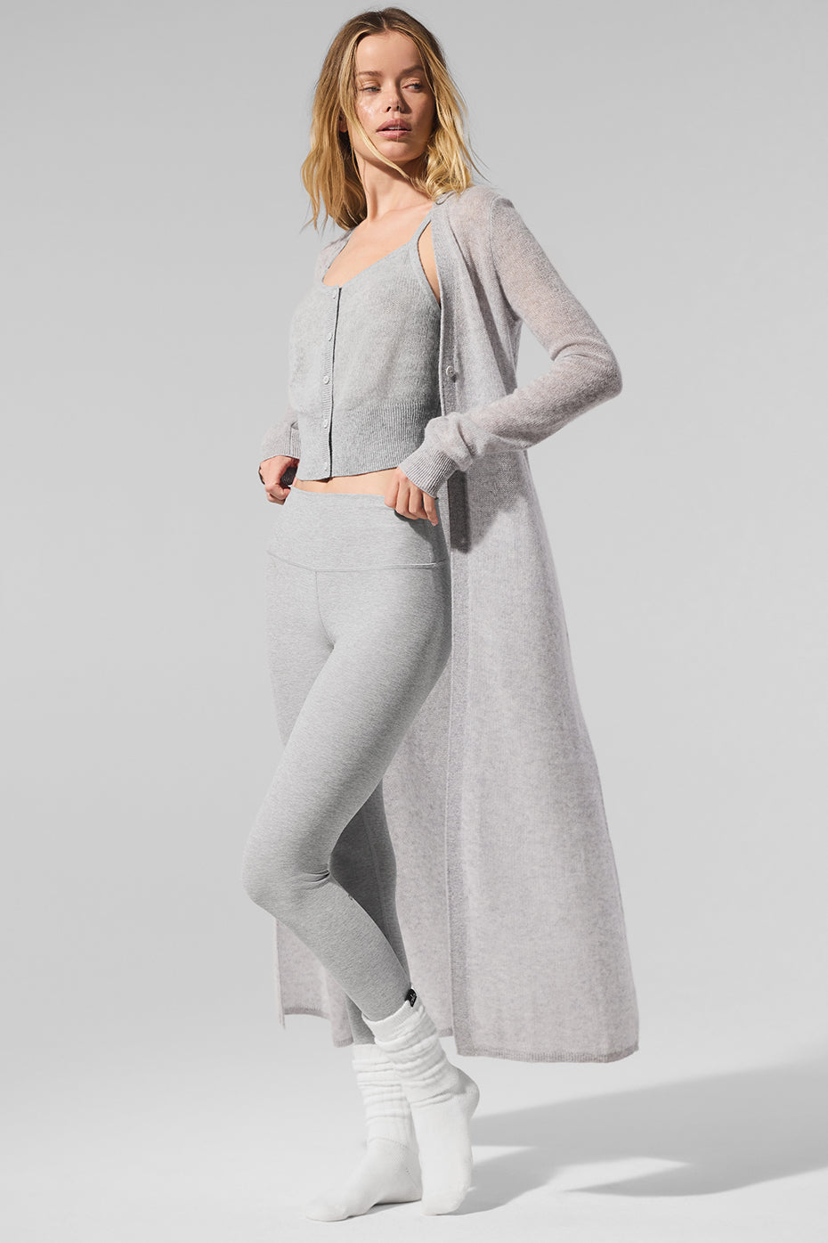 Sheer Cashmere Long Cardigan - Athletic Heather Grey (W3945R)