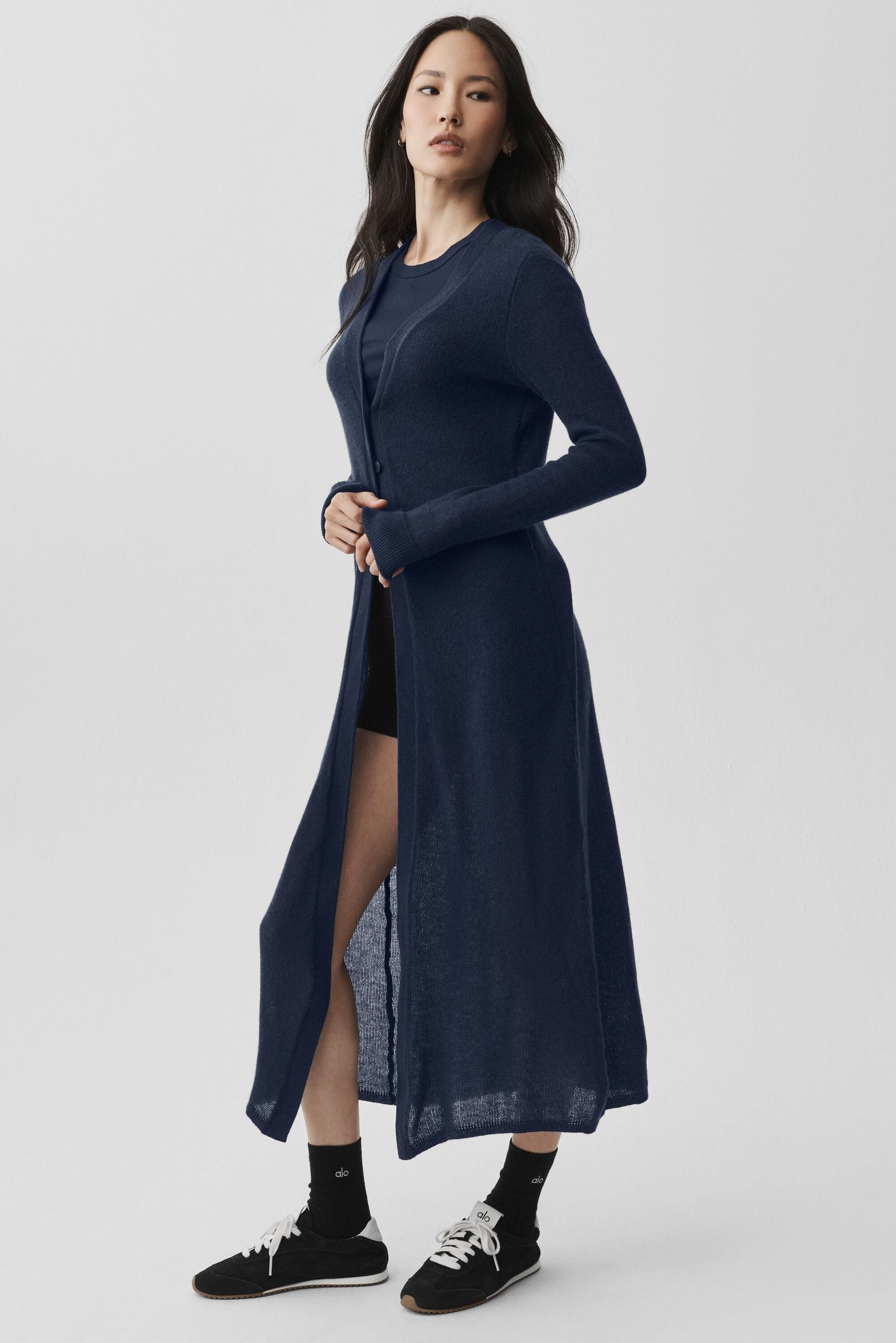 Sheer Cashmere Long Cardigan - Navy (W3945R)