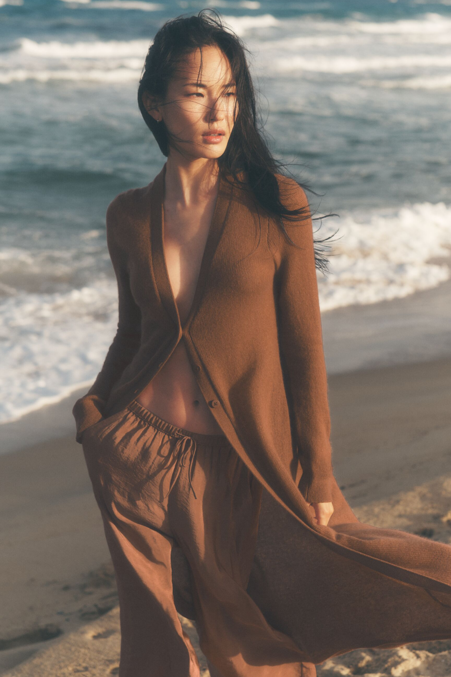 Sheer Cashmere Long Cardigan - Sun Kissed Brown (W3945R)