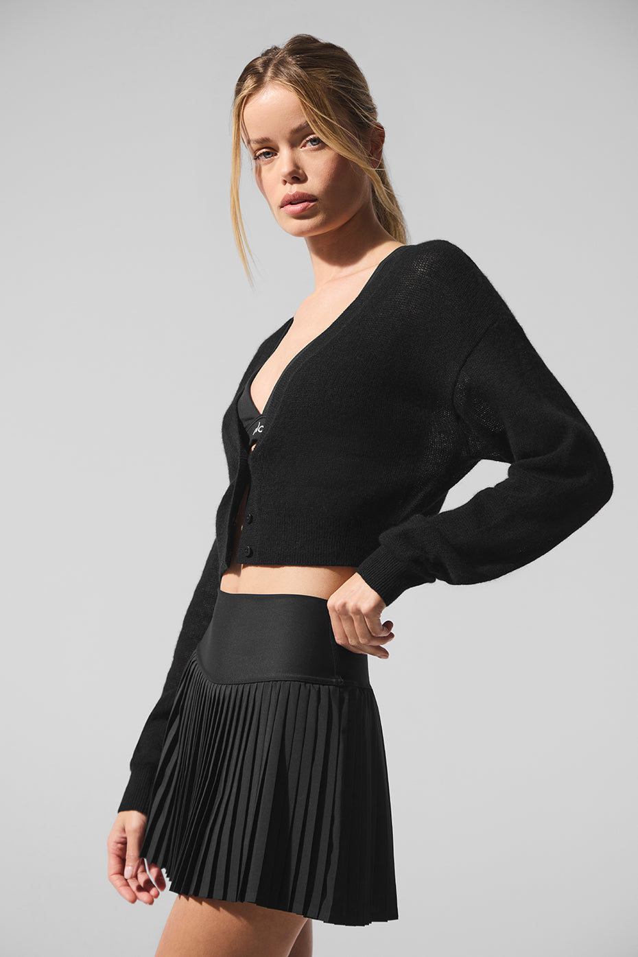 Sheer Cashmere Cropped Cardigan - Black (W3946R)