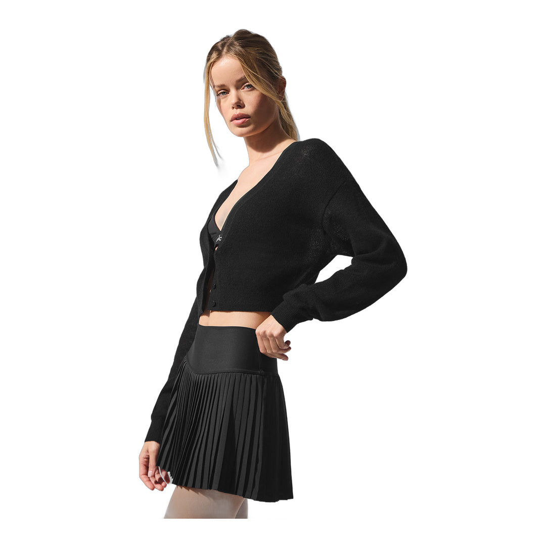 alo Sheer Cashmere Cropped Cardigan - Black by Alo Yoga