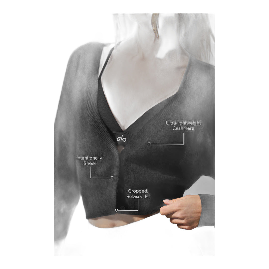 alo Sheer Cashmere Cropped Cardigan - Black by Alo Yoga