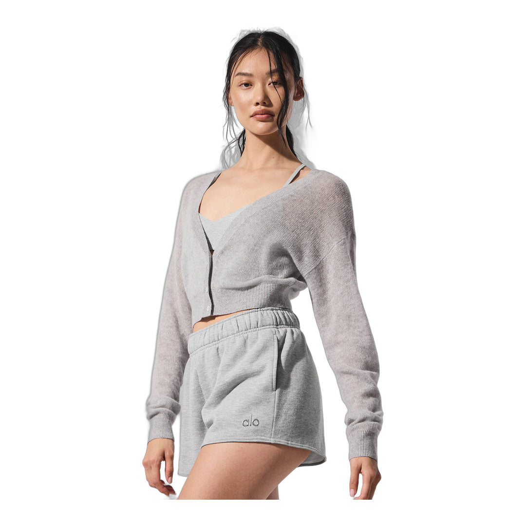 alo Sheer Cashmere Cropped Cardigan - Athletic Heather Grey by Alo Yoga