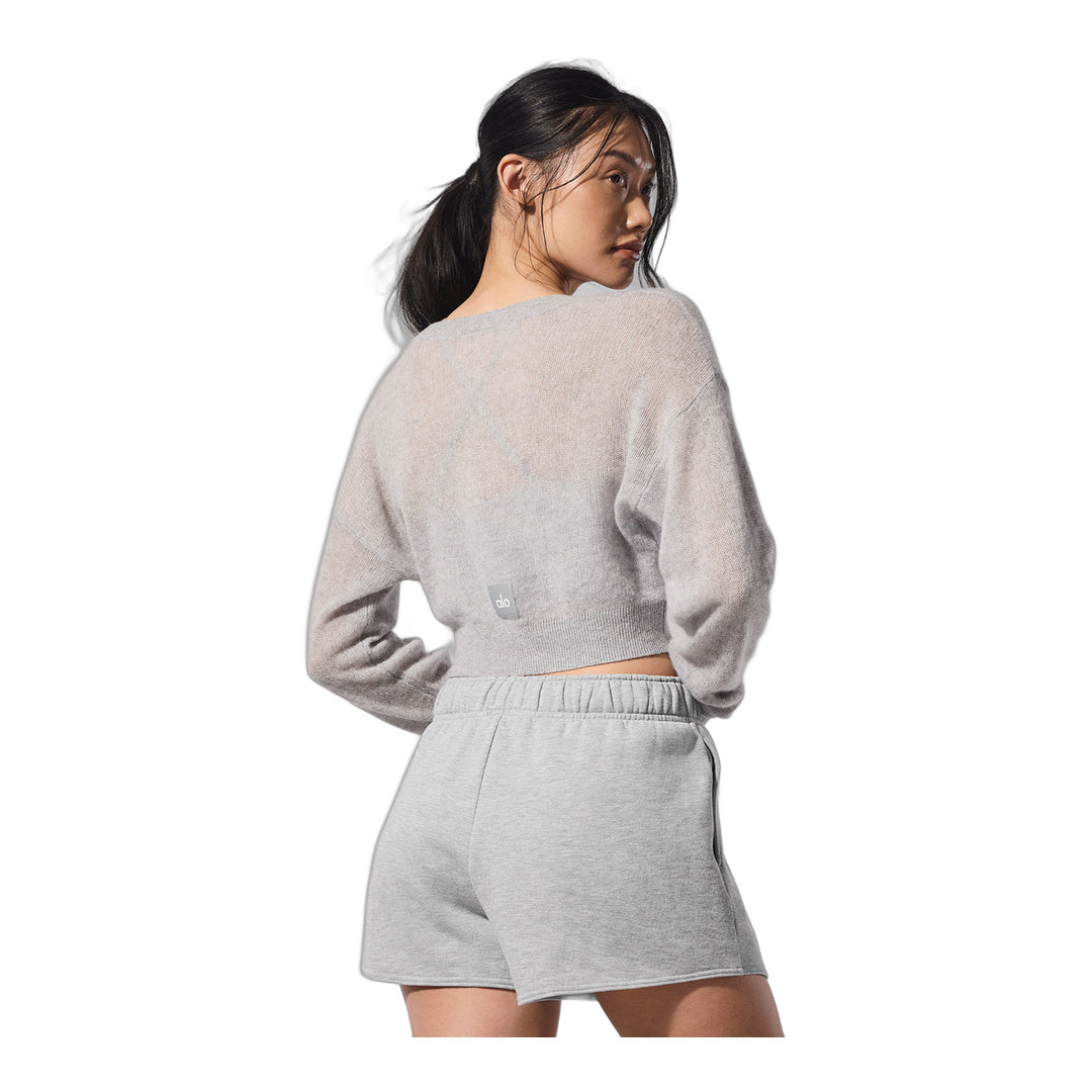 alo Sheer Cashmere Cropped Cardigan - Athletic Heather Grey by Alo Yoga