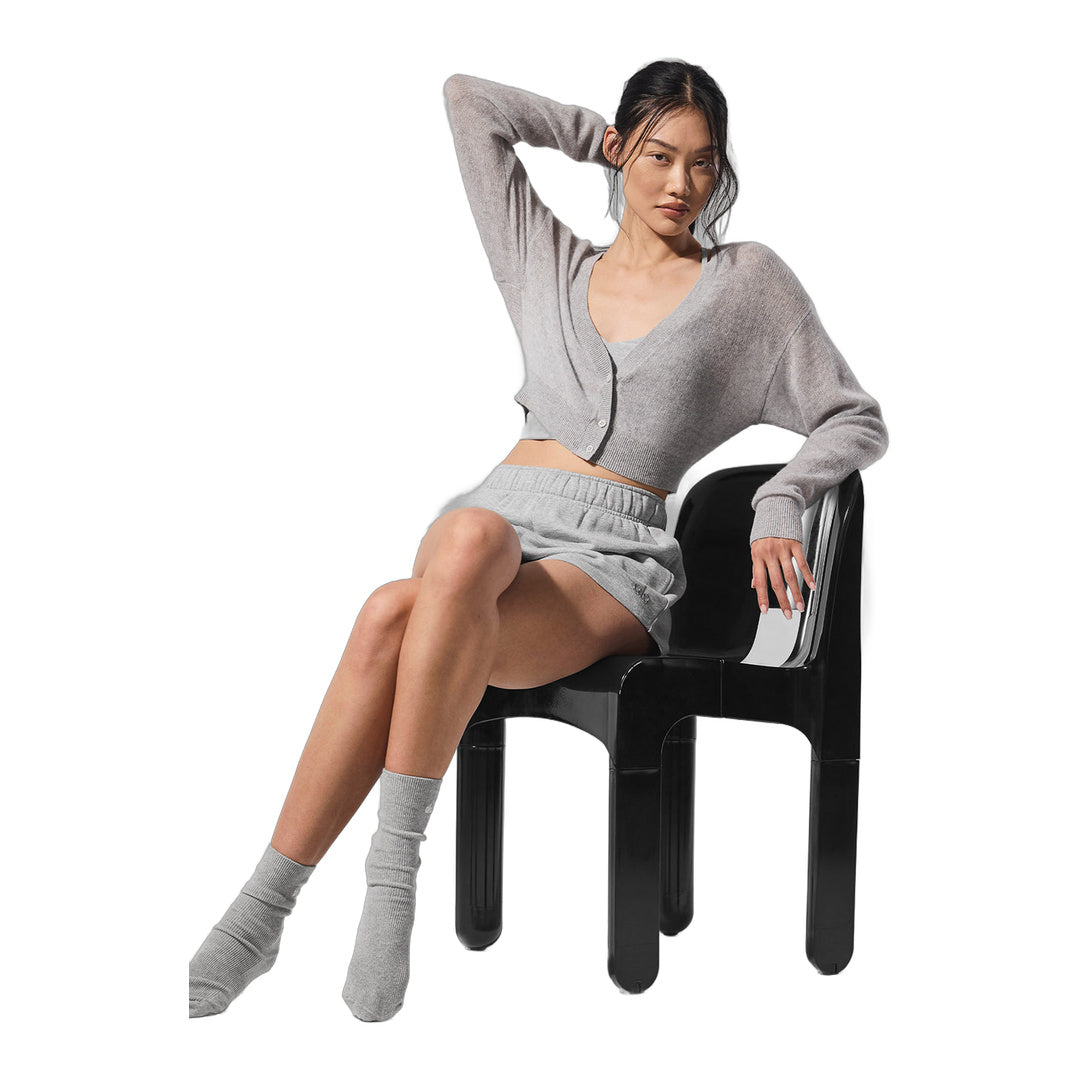 alo Sheer Cashmere Cropped Cardigan - Athletic Heather Grey by Alo Yoga