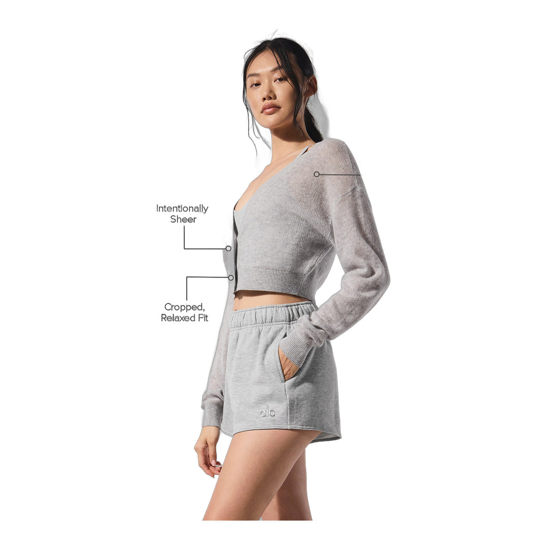 alo Sheer Cashmere Cropped Cardigan - Athletic Heather Grey by Alo Yoga