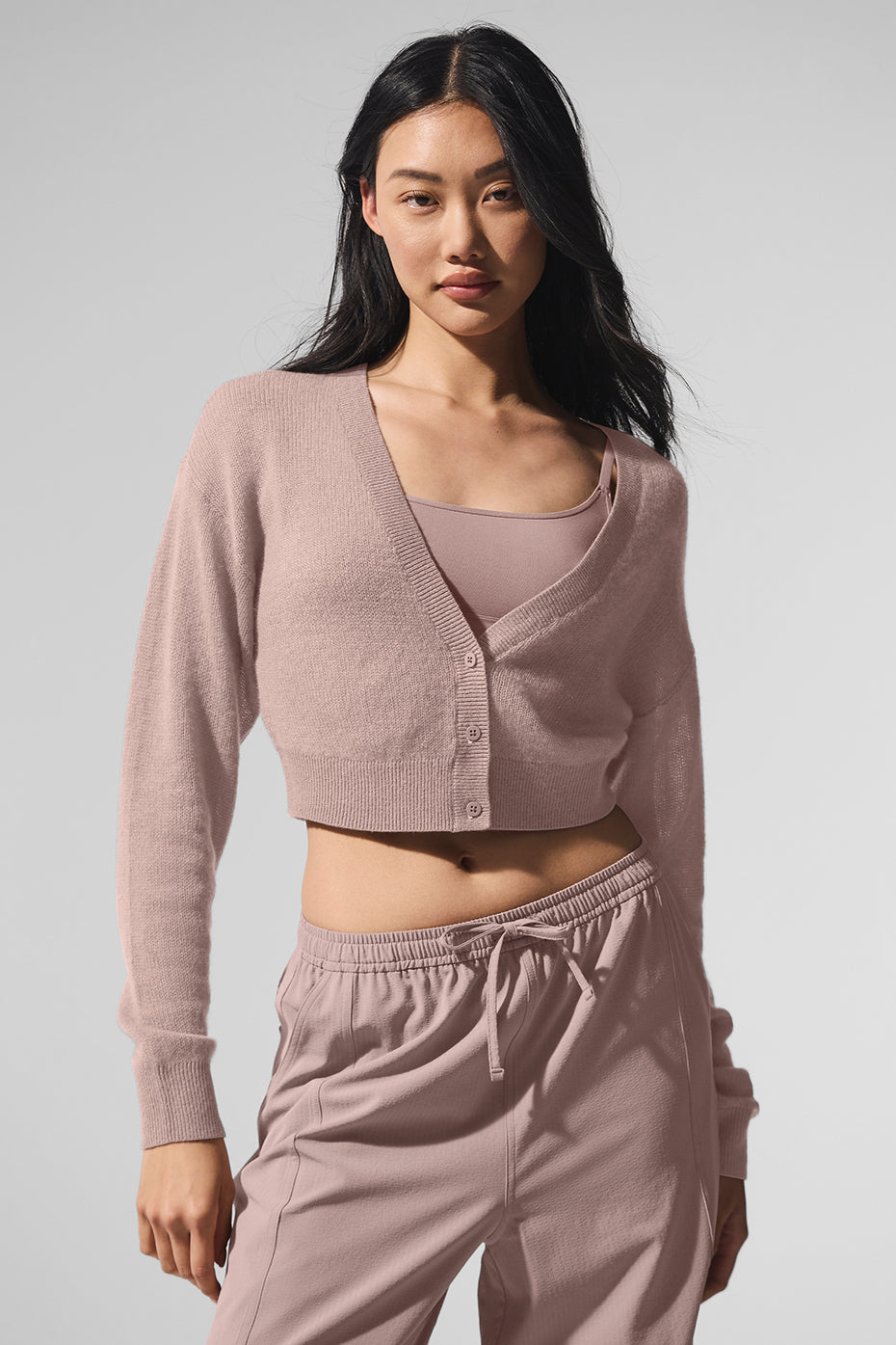 Sheer Cashmere Cropped Cardigan - Taupe (W3946R)