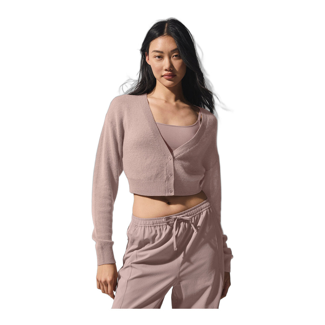 alo Sheer Cashmere Cropped Cardigan - Taupe by Alo Yoga
