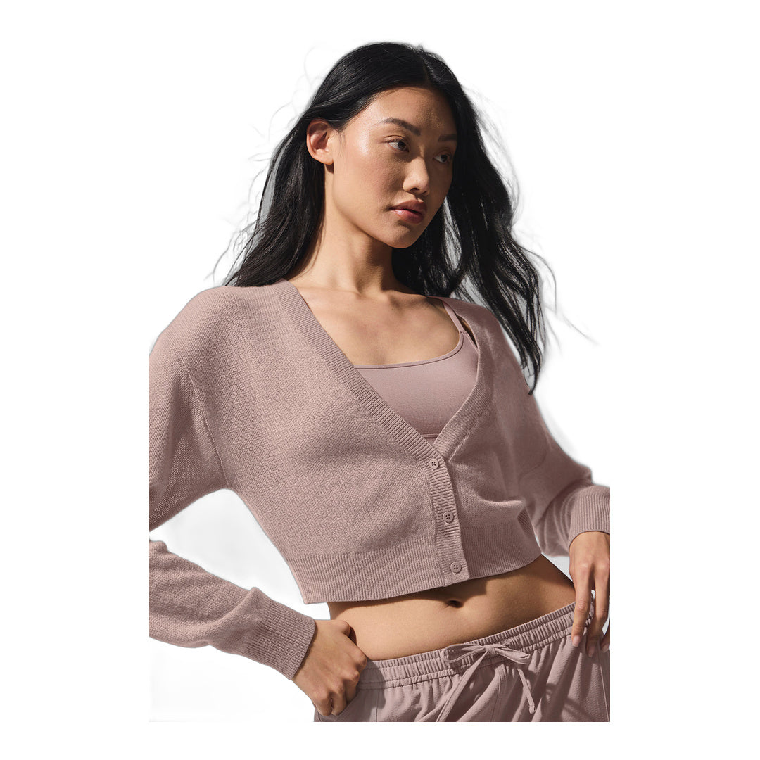 alo Sheer Cashmere Cropped Cardigan - Taupe by Alo Yoga