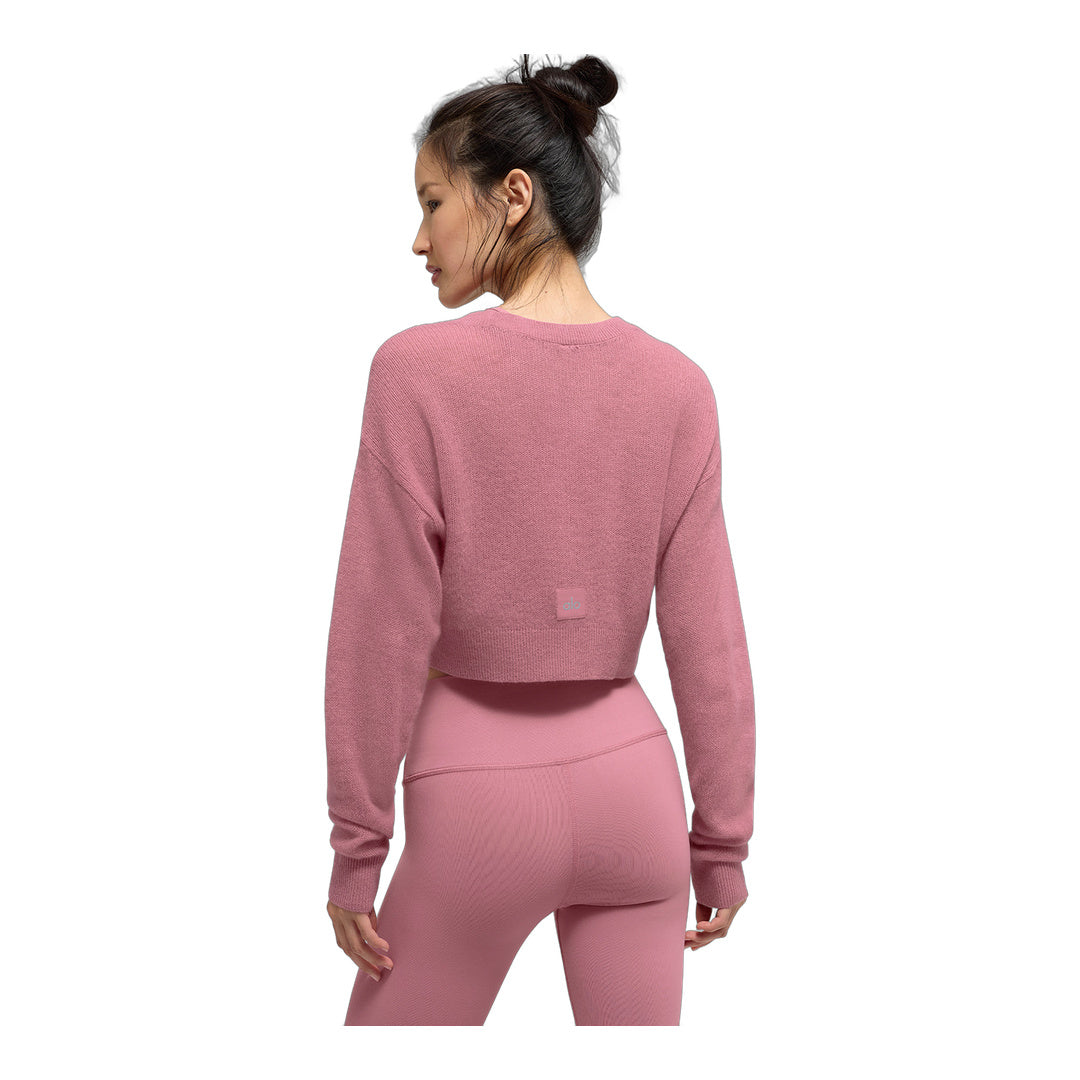alo Sheer Cashmere Cropped Cardigan - Pink Wild Rose by Alo Yoga