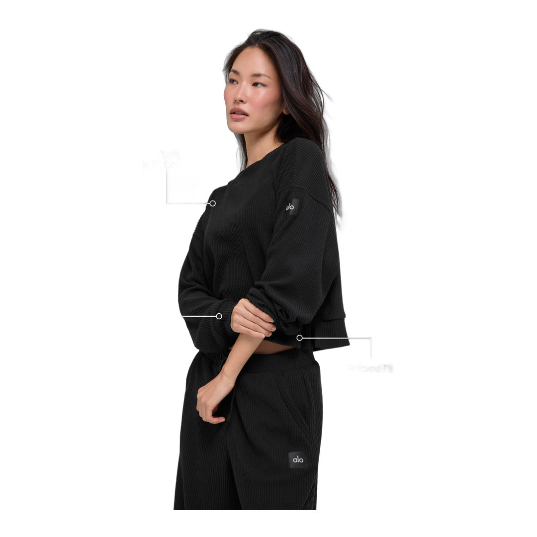alo Muse Crew Neck Pullover - Black by Alo Yoga