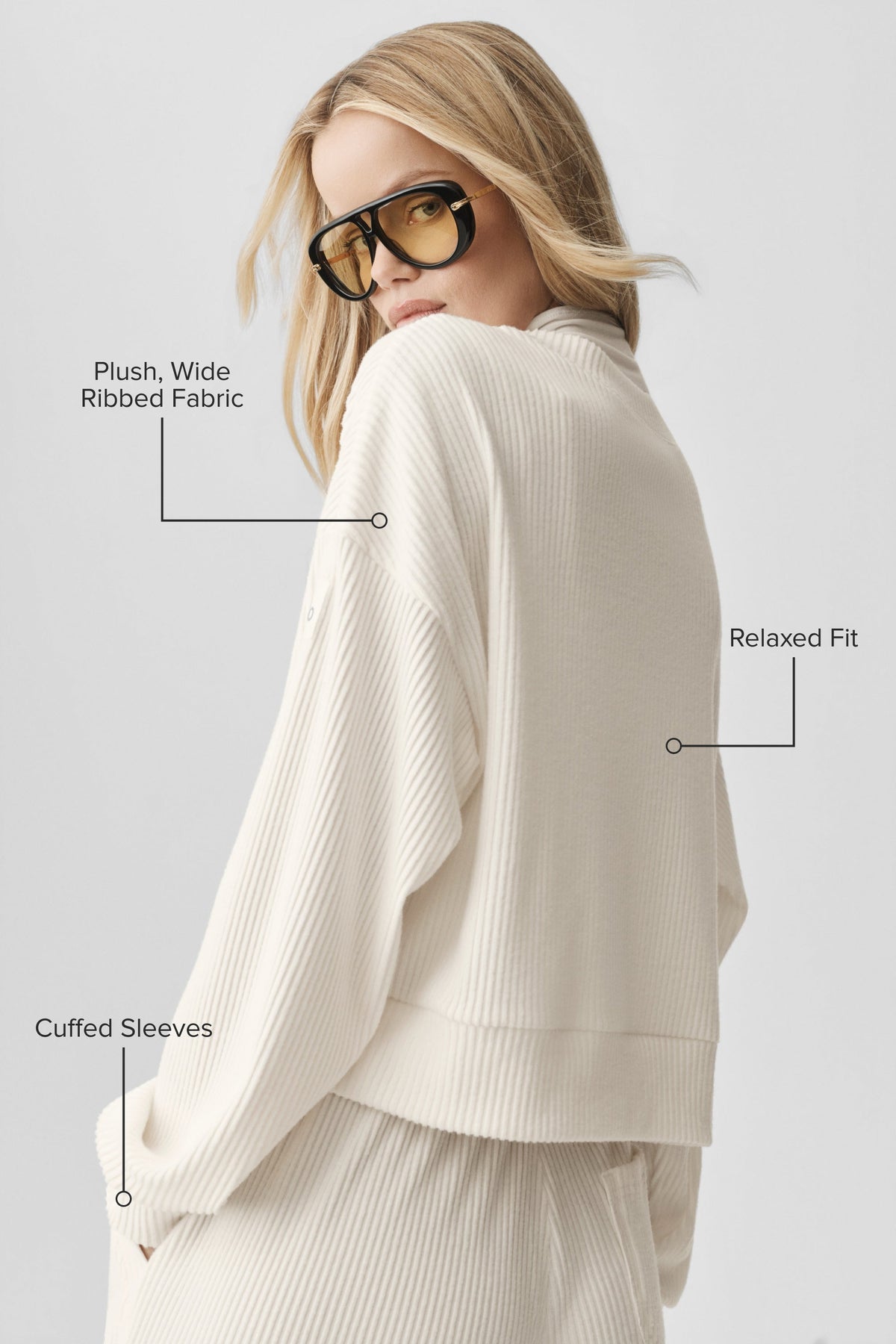 Alo Yoga Muse Crew Neck Pullover in Ivory, product image 2 of 6