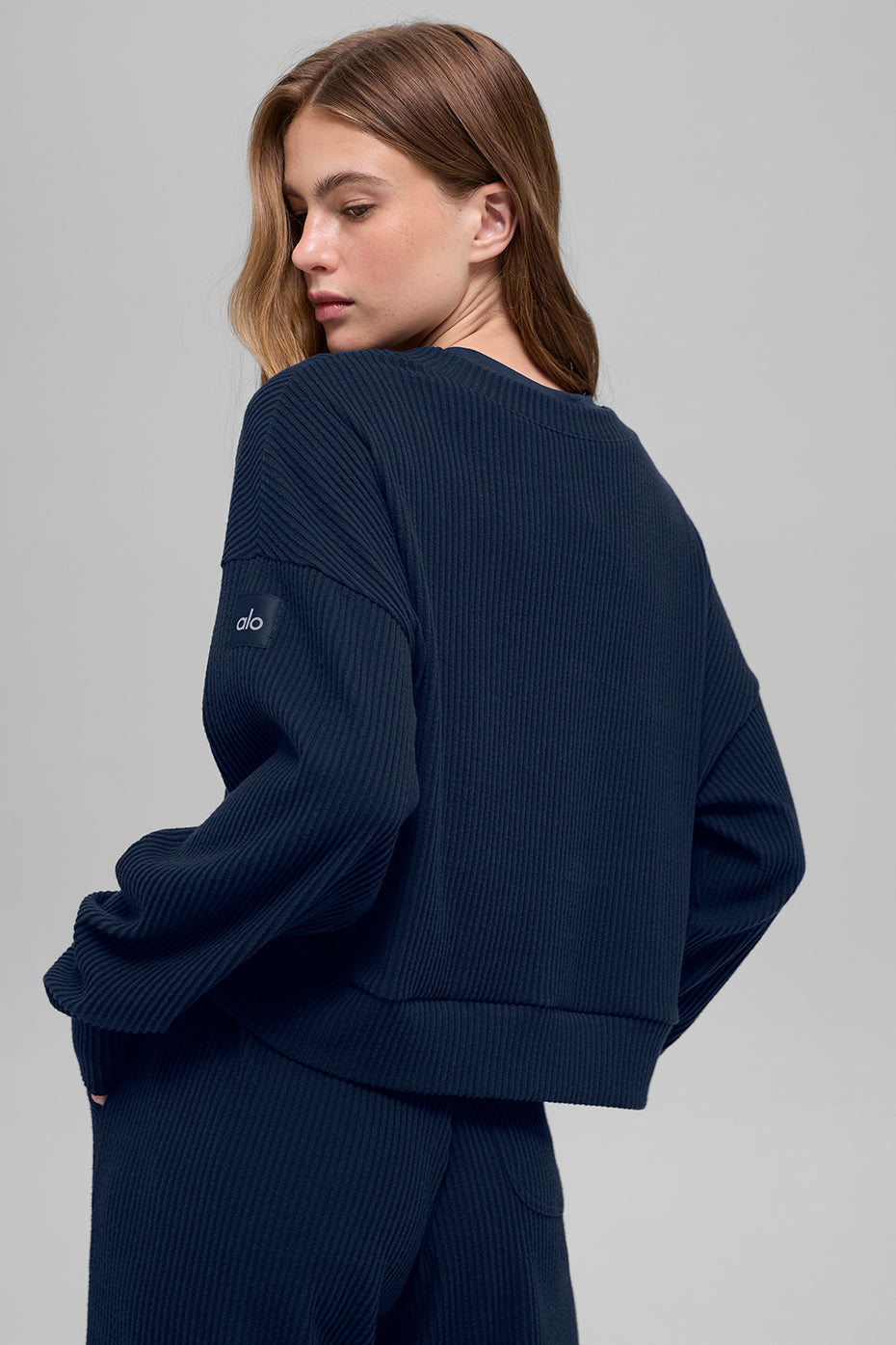 Alo Yoga Muse Crew Neck Pullover in Navy, product image 3 of 6