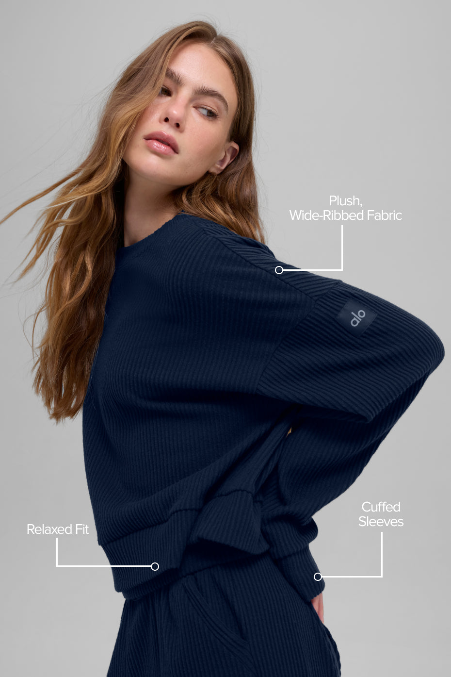 Alo Yoga Muse Crew Neck Pullover in Navy, product image 2 of 6