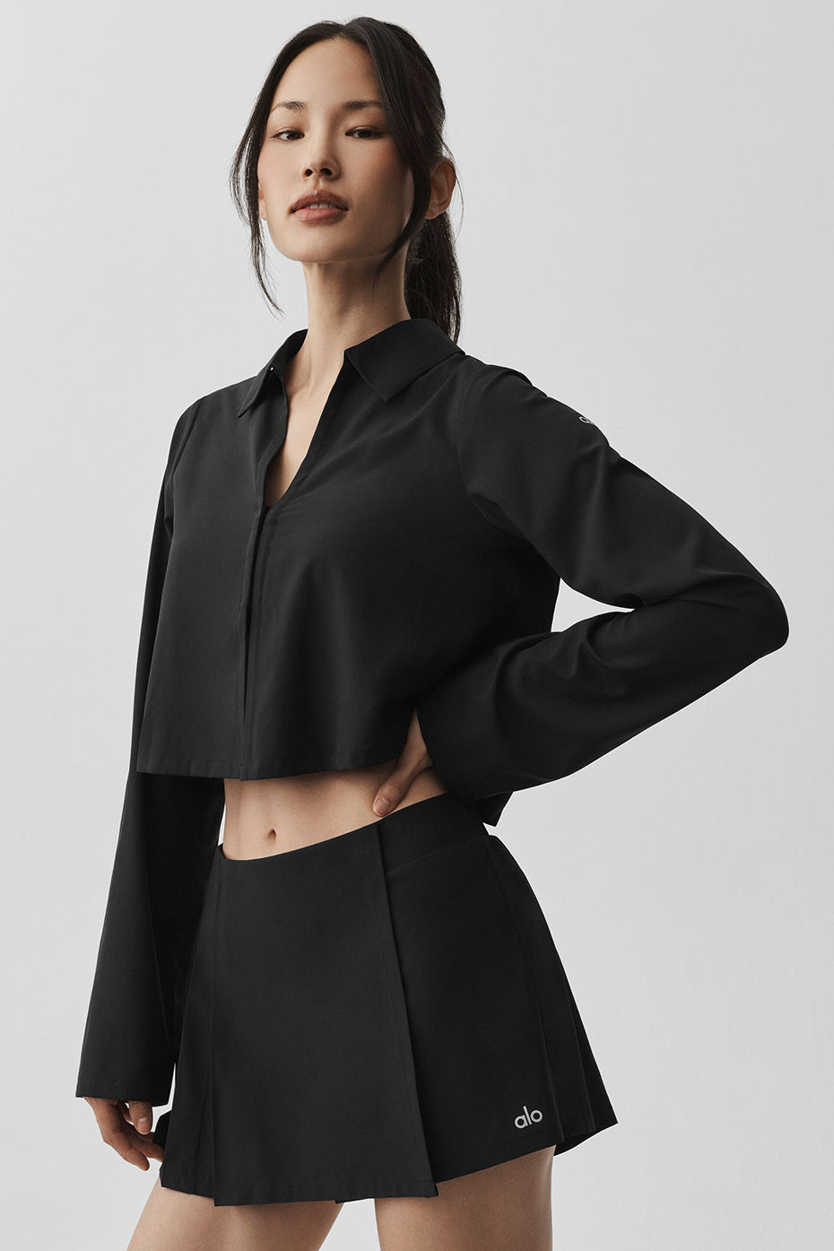 Cropped Unmatched Long Sleeve - Black (W3962R)
