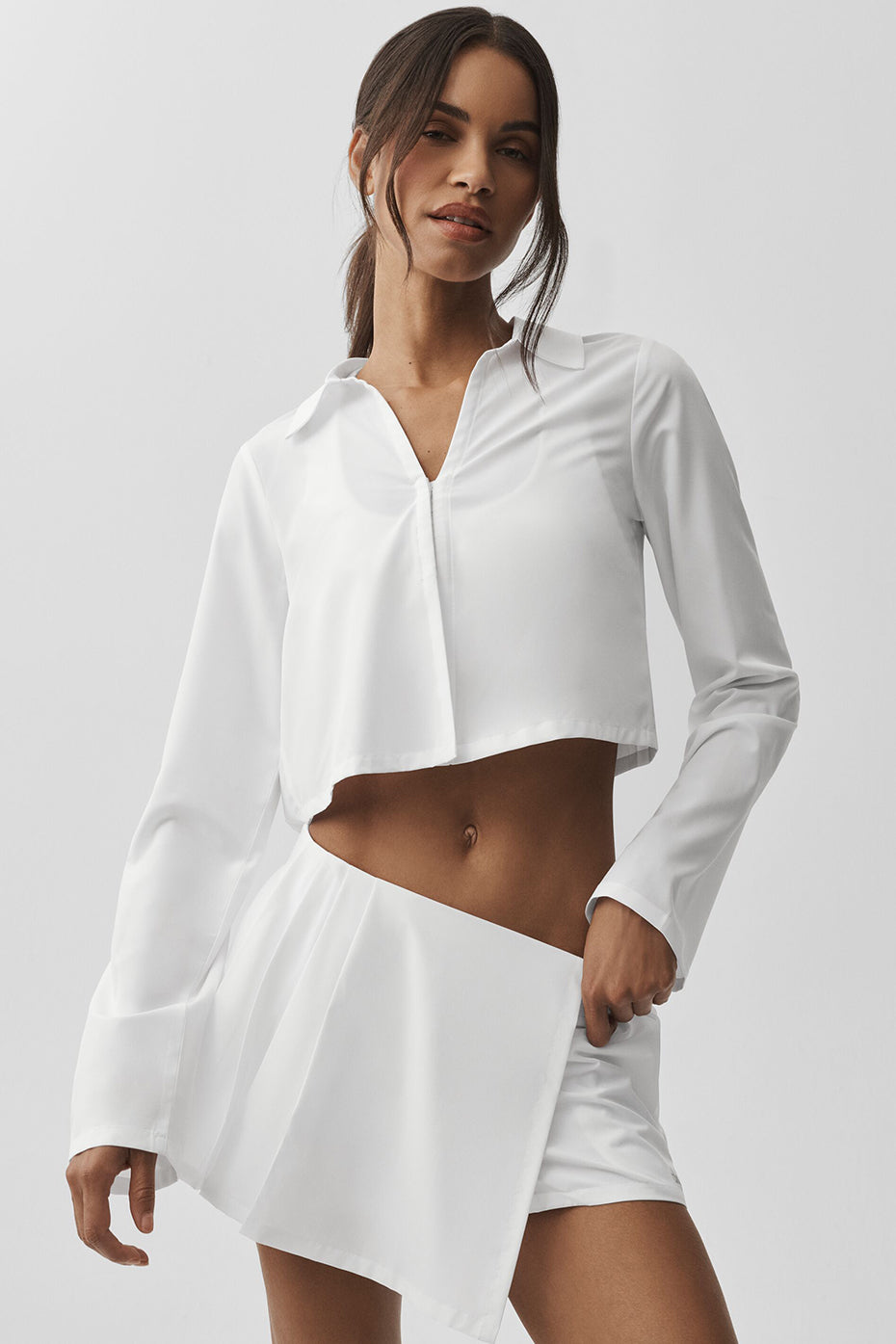 Cropped Unmatched Long Sleeve - White (W3962R)