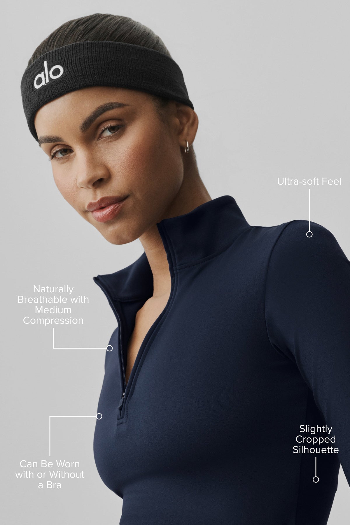 Alo Yoga Softsculpt Precision 1/4 Zip Long Sleeve in Navy, product image 2 of 4