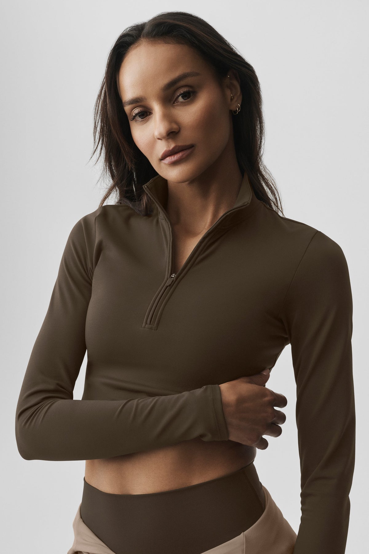 Alo Yoga Softsculpt Precision 1/4 Zip Long Sleeve in Espresso