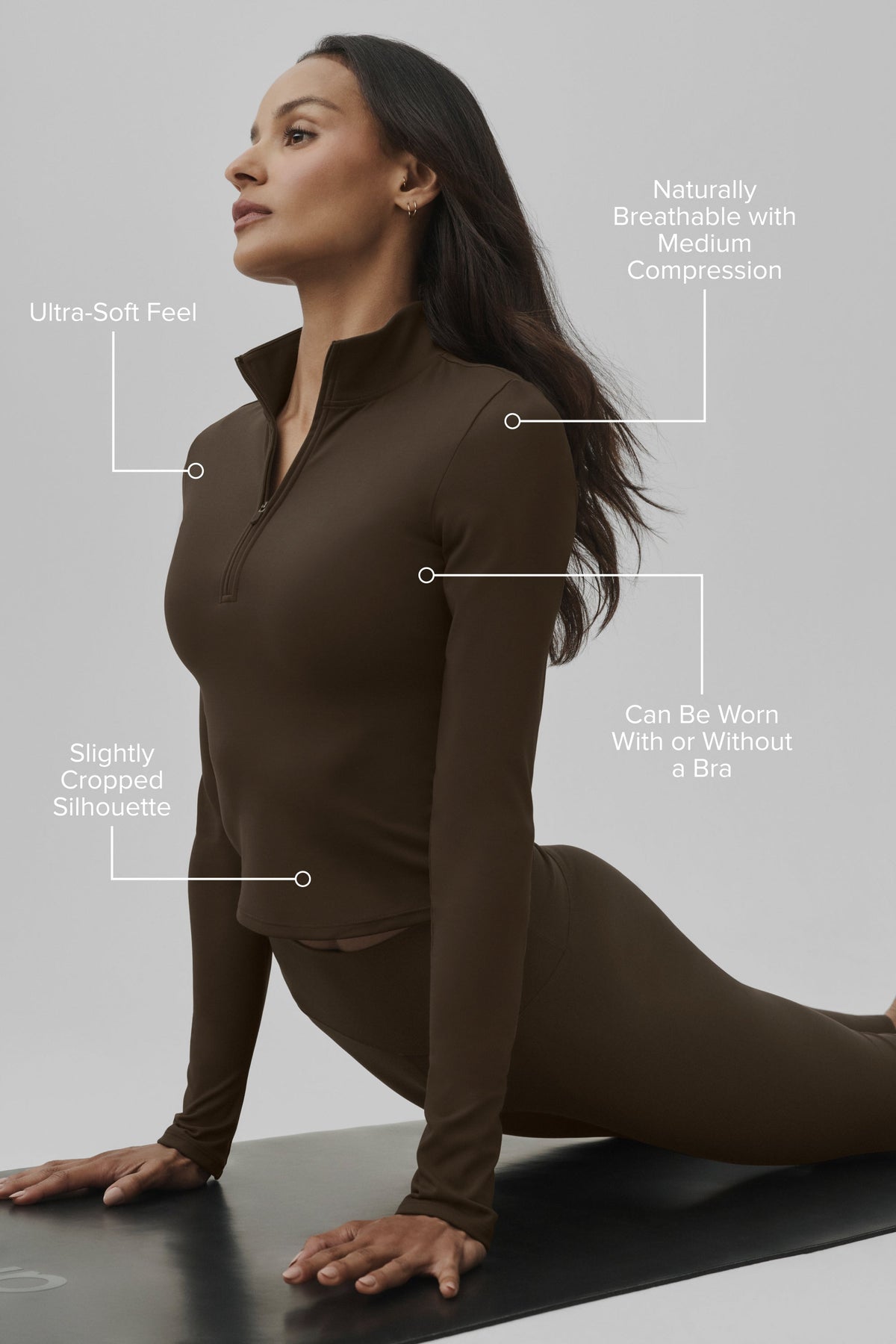 Alo Yoga Softsculpt Precision 1/4 Zip Long Sleeve in Espresso, product image 2 of 4