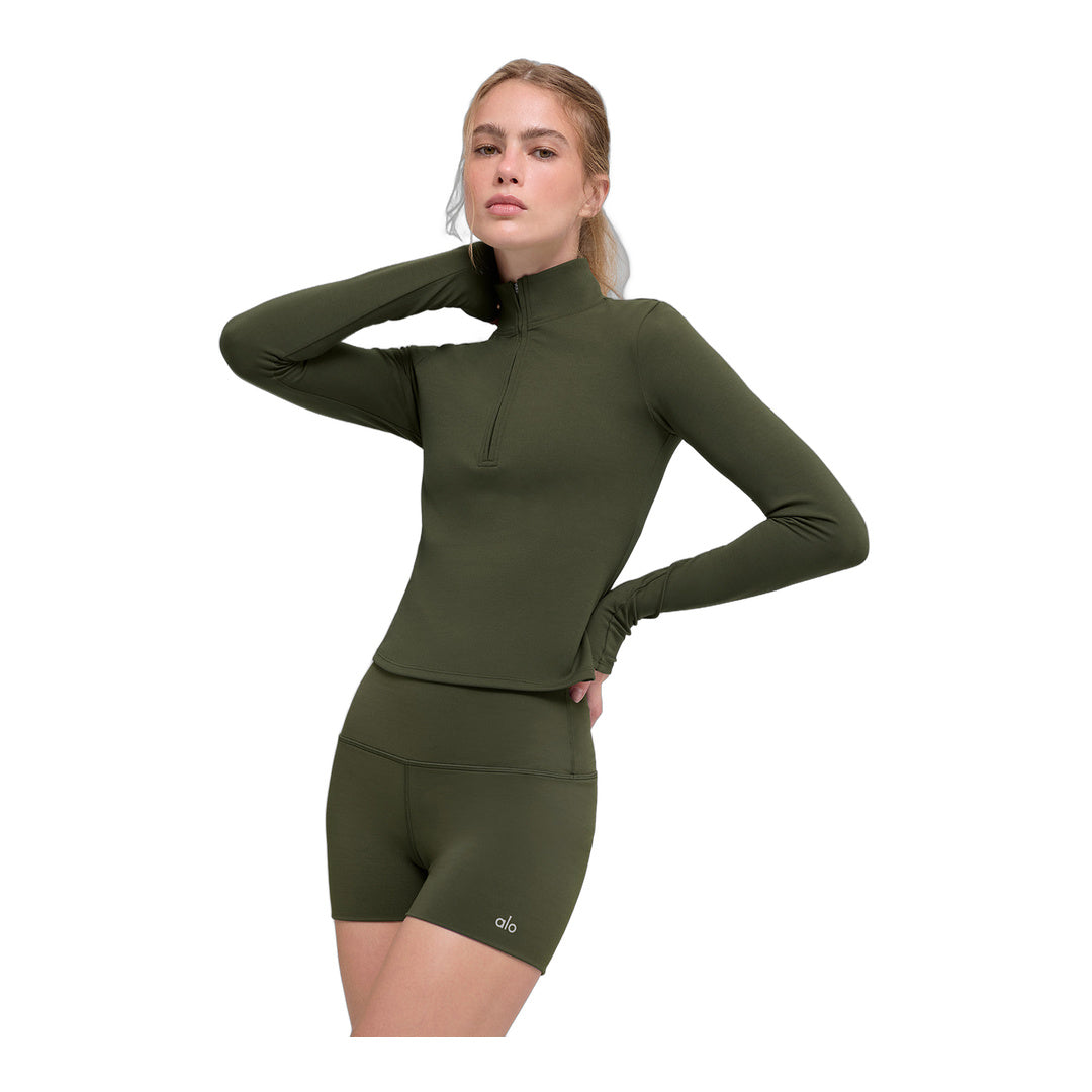alo ALO Softsculpt Precision 1/4 Zip Long Sleeve - Green Olive by Alo Yoga