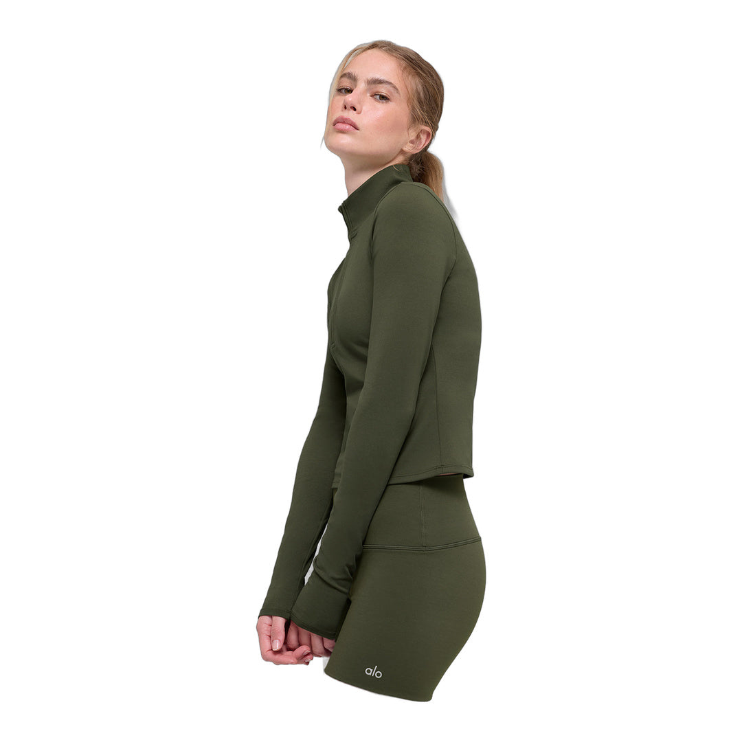 alo ALO Softsculpt Precision 1/4 Zip Long Sleeve - Green Olive by Alo Yoga