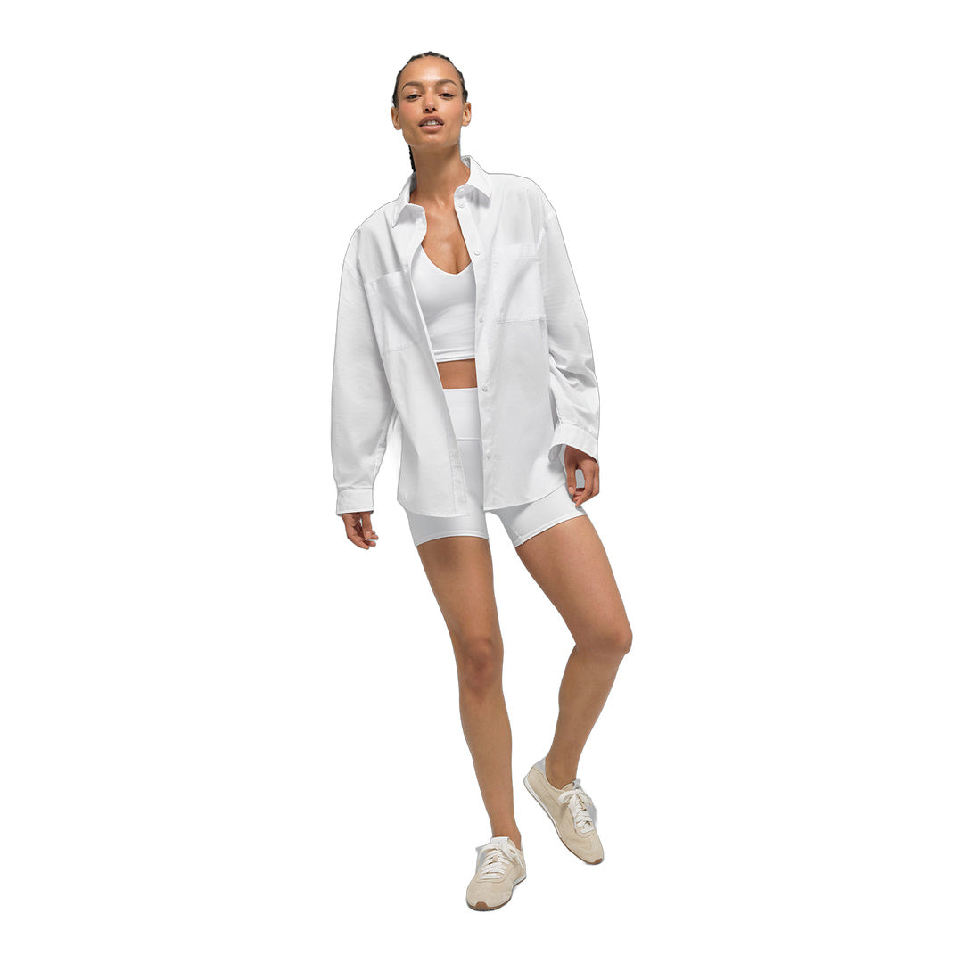 alo Cotton Real Deal Button Up Long Sleeve - White by Alo Yoga